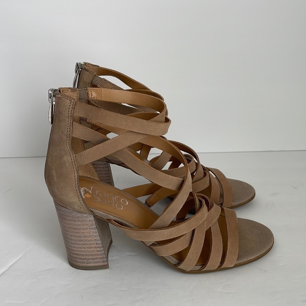 Franco Sarto Women’s Leather Block Heel Sandals Tan 8